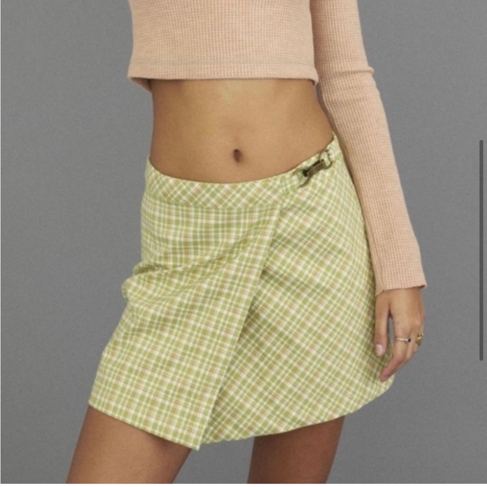 Urban Outfitters Tori‎ Green Plaid Mini Wrap Skirt With Pockets Size M